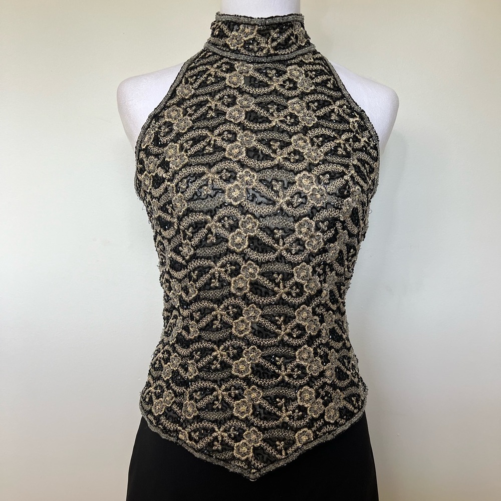 Adrianna Papell Vintage Beaded Halter Top